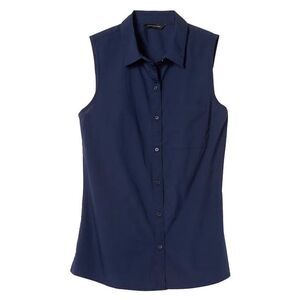 Banana Republic Sleeveless Blue Notched Collar Top Size Small Petite